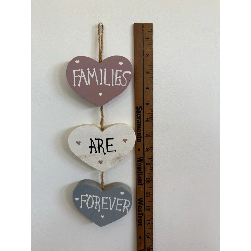 Shabby Chic Wooden Hanging Hearts Plaque Rustic Family Are Forever Wall Sign